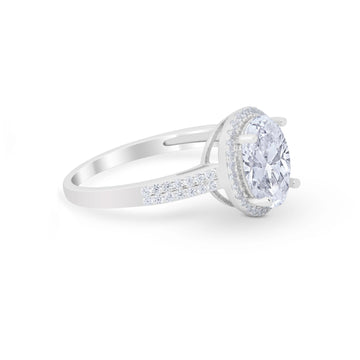 Oval Engagement Ring Round Simulated Cubic Zirconia Accent 925 Sterling Silver